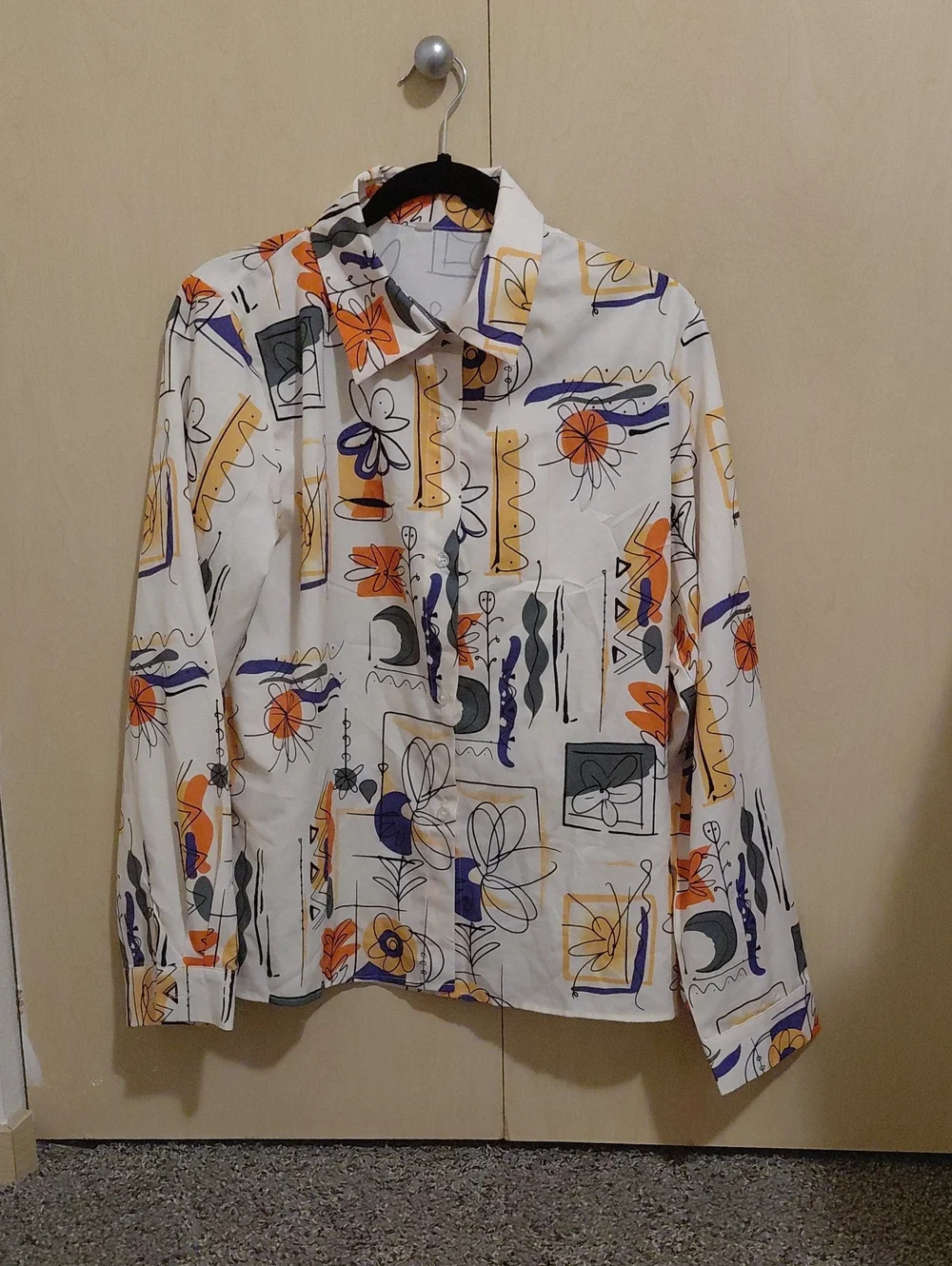 Printed White Button-Up Shirt Jacket with Orange & Purple Floral Motif